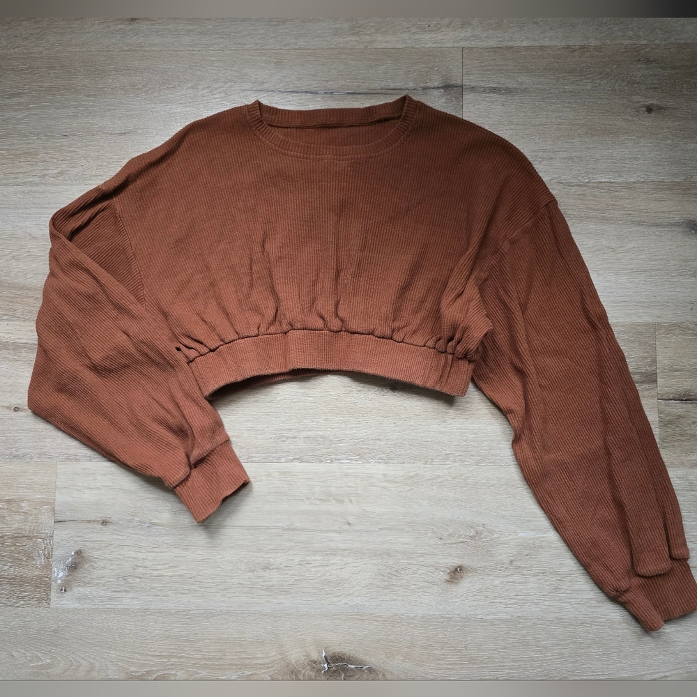 Rust Brown Cropped Ribbed Top